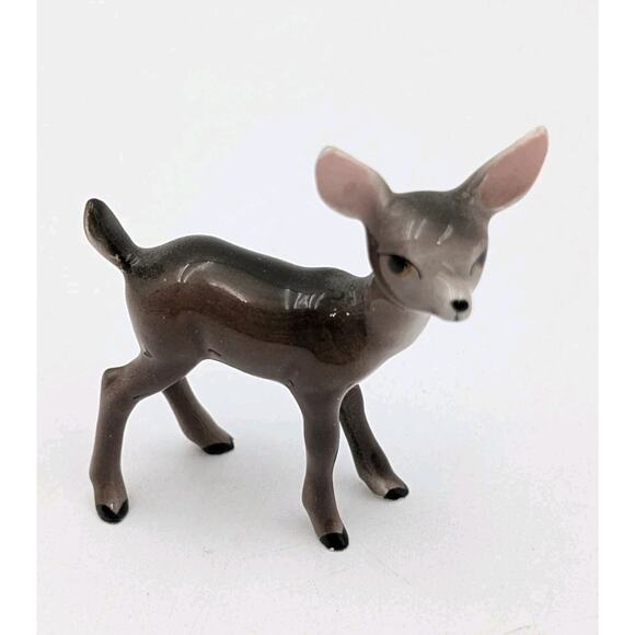 Vintage Japan Ceramic Fawn Deer Figurine Mini Glazed Brown Lefton Style 1950s - Picture 1 of 6